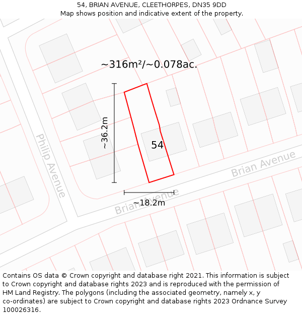 54, BRIAN AVENUE, CLEETHORPES, DN35 9DD: Plot and title map