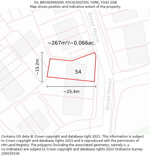 54, BROADMANOR, POCKLINGTON, YORK, YO42 2GB: Plot and title map