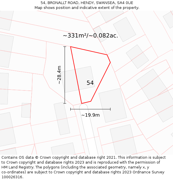 54, BRONALLT ROAD, HENDY, SWANSEA, SA4 0UE: Plot and title map