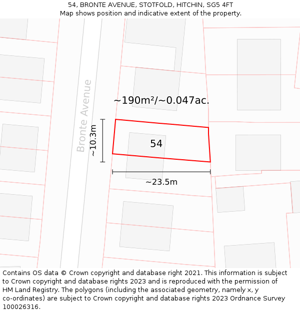 54, BRONTE AVENUE, STOTFOLD, HITCHIN, SG5 4FT: Plot and title map