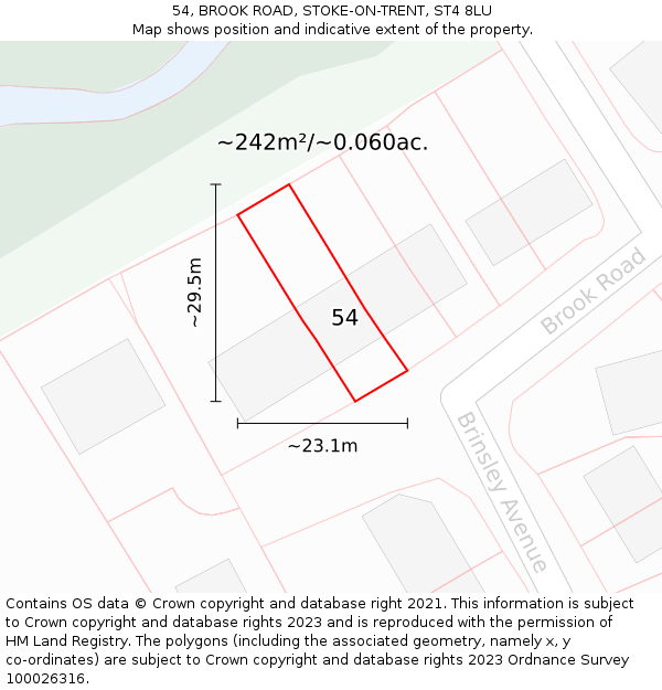 54, BROOK ROAD, STOKE-ON-TRENT, ST4 8LU: Plot and title map