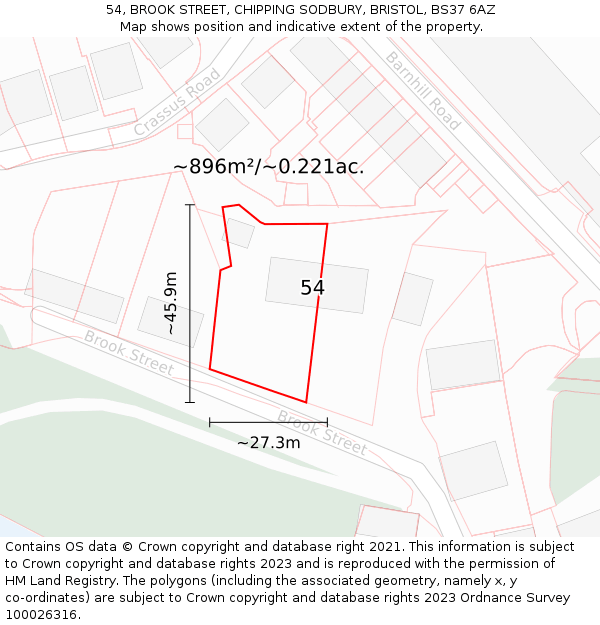 54, BROOK STREET, CHIPPING SODBURY, BRISTOL, BS37 6AZ: Plot and title map