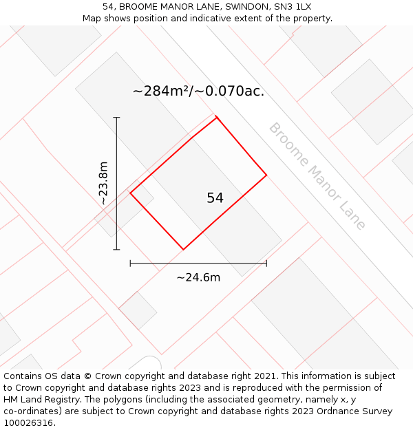 54, BROOME MANOR LANE, SWINDON, SN3 1LX: Plot and title map