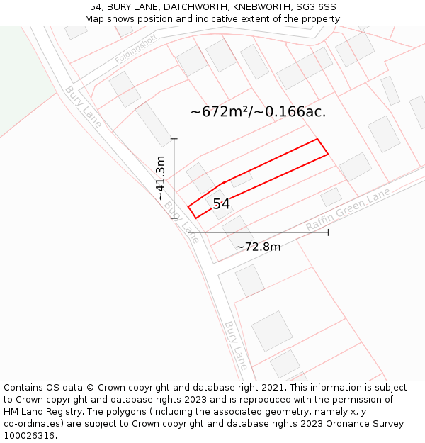 54, BURY LANE, DATCHWORTH, KNEBWORTH, SG3 6SS: Plot and title map