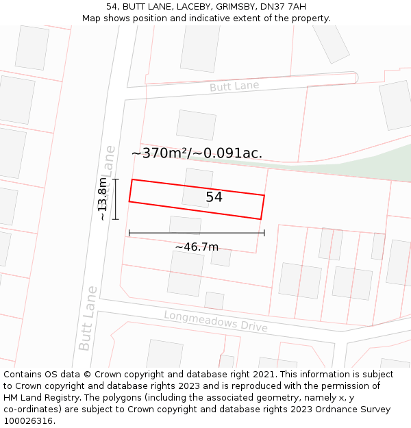 54, BUTT LANE, LACEBY, GRIMSBY, DN37 7AH: Plot and title map