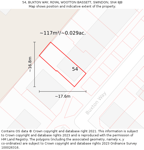 54, BUXTON WAY, ROYAL WOOTTON BASSETT, SWINDON, SN4 8JB: Plot and title map