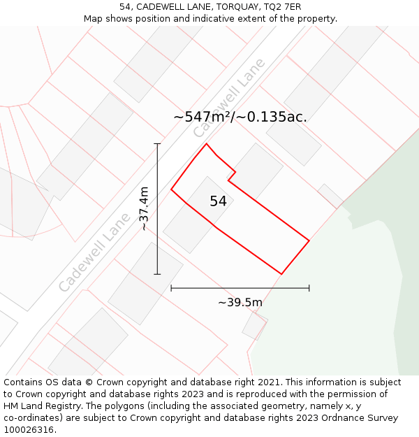 54, CADEWELL LANE, TORQUAY, TQ2 7ER: Plot and title map