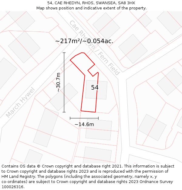 54, CAE RHEDYN, RHOS, SWANSEA, SA8 3HX: Plot and title map