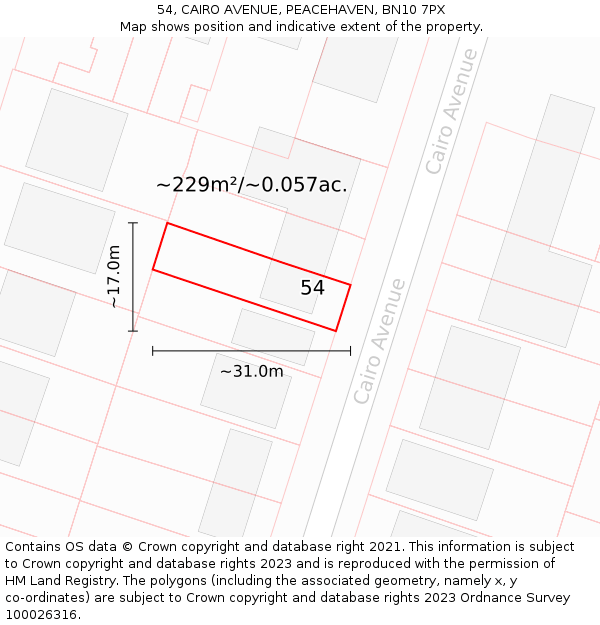 54, CAIRO AVENUE, PEACEHAVEN, BN10 7PX: Plot and title map