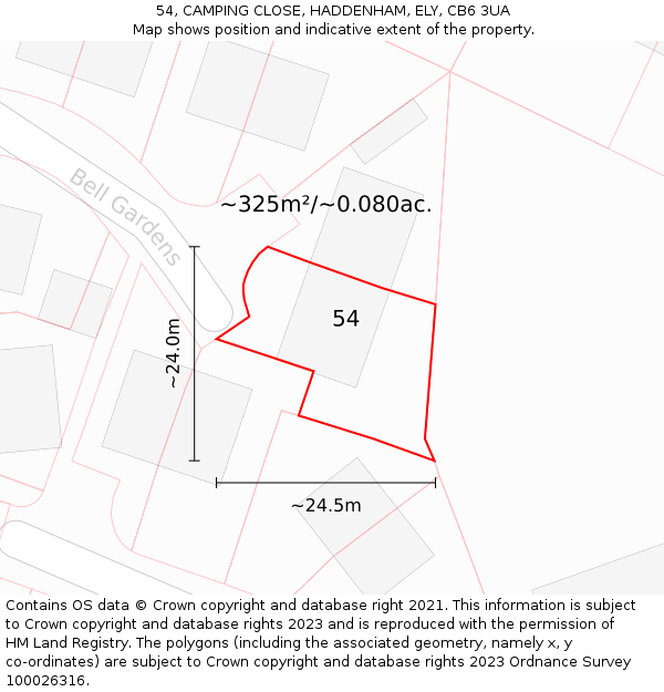 54, CAMPING CLOSE, HADDENHAM, ELY, CB6 3UA: Plot and title map