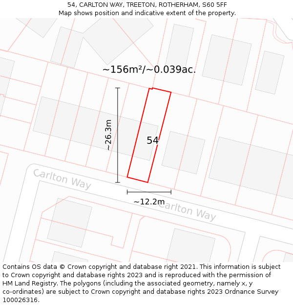 54, CARLTON WAY, TREETON, ROTHERHAM, S60 5FF: Plot and title map