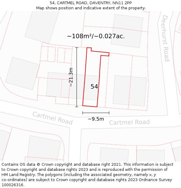 54, CARTMEL ROAD, DAVENTRY, NN11 2PP: Plot and title map