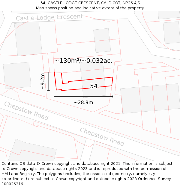 54, CASTLE LODGE CRESCENT, CALDICOT, NP26 4JS: Plot and title map