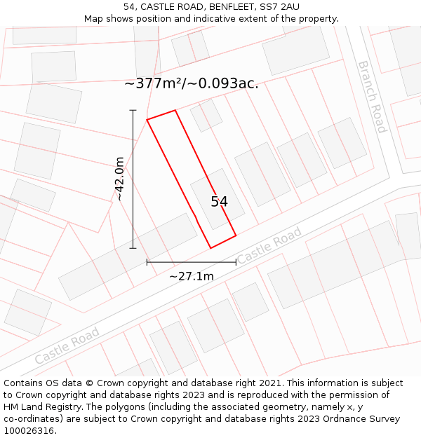 54, CASTLE ROAD, BENFLEET, SS7 2AU: Plot and title map