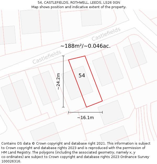 54, CASTLEFIELDS, ROTHWELL, LEEDS, LS26 0GN: Plot and title map