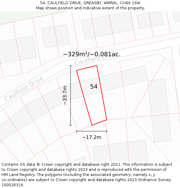 54, CAULFIELD DRIVE, GREASBY, WIRRAL, CH49 1SW: Plot and title map