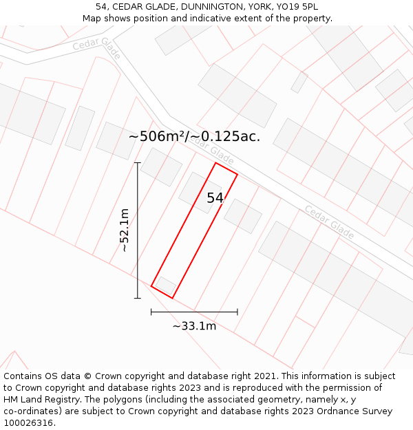 54, CEDAR GLADE, DUNNINGTON, YORK, YO19 5PL: Plot and title map