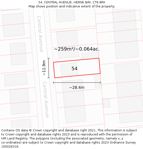 54, CENTRAL AVENUE, HERNE BAY, CT6 8RX: Plot and title map