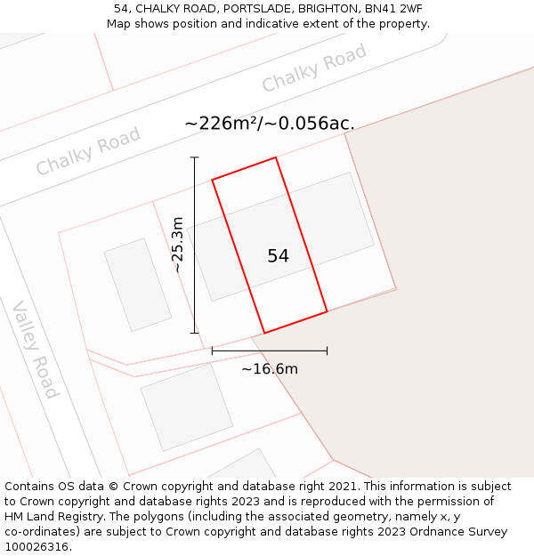 54, CHALKY ROAD, PORTSLADE, BRIGHTON, BN41 2WF: Plot and title map