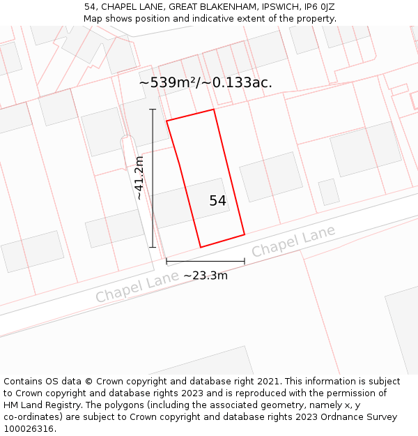 54, CHAPEL LANE, GREAT BLAKENHAM, IPSWICH, IP6 0JZ: Plot and title map