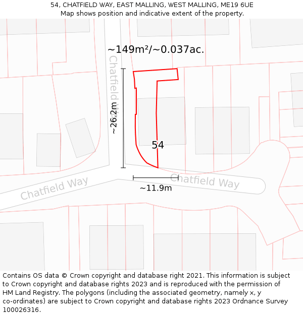 54, CHATFIELD WAY, EAST MALLING, WEST MALLING, ME19 6UE: Plot and title map