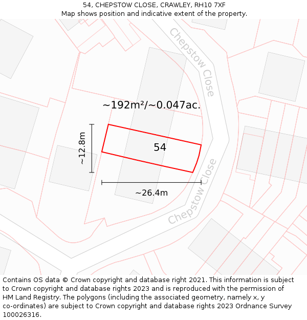 54, CHEPSTOW CLOSE, CRAWLEY, RH10 7XF: Plot and title map