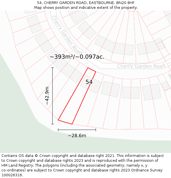 54, CHERRY GARDEN ROAD, EASTBOURNE, BN20 8HF: Plot and title map