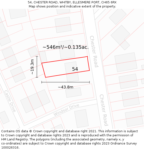 54, CHESTER ROAD, WHITBY, ELLESMERE PORT, CH65 6RX: Plot and title map