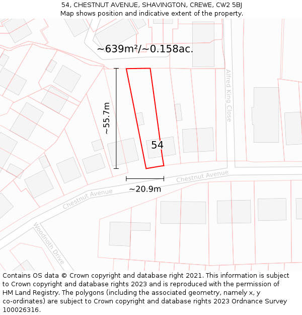 54, CHESTNUT AVENUE, SHAVINGTON, CREWE, CW2 5BJ: Plot and title map