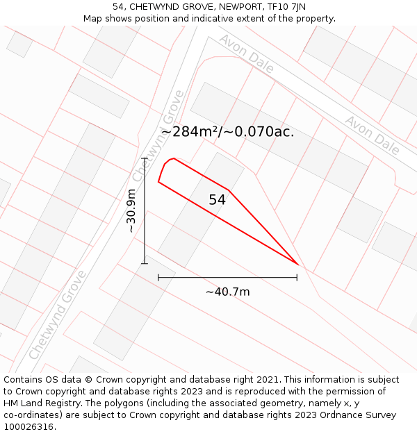 54, CHETWYND GROVE, NEWPORT, TF10 7JN: Plot and title map