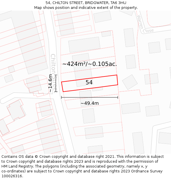 54, CHILTON STREET, BRIDGWATER, TA6 3HU: Plot and title map