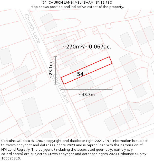 54, CHURCH LANE, MELKSHAM, SN12 7EQ: Plot and title map