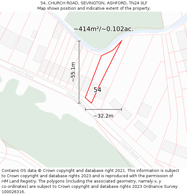 54, CHURCH ROAD, SEVINGTON, ASHFORD, TN24 0LF: Plot and title map