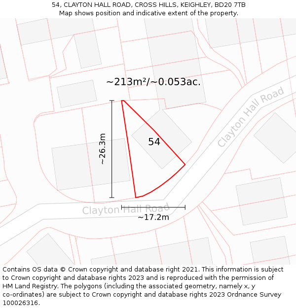 54, CLAYTON HALL ROAD, CROSS HILLS, KEIGHLEY, BD20 7TB: Plot and title map