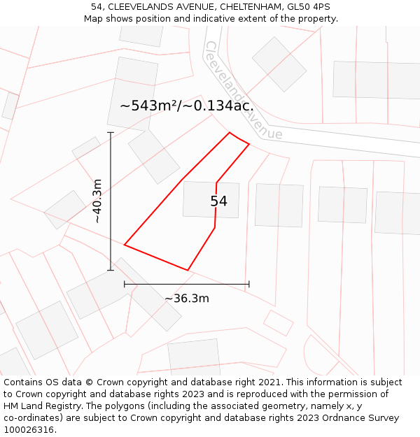 54, CLEEVELANDS AVENUE, CHELTENHAM, GL50 4PS: Plot and title map