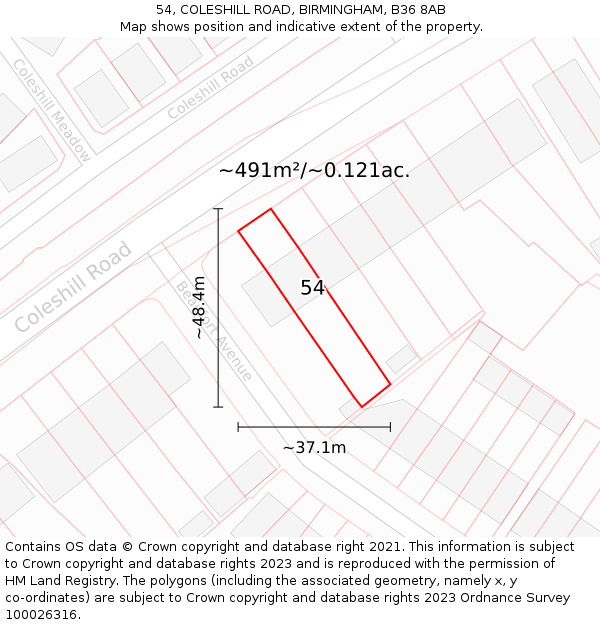 54, COLESHILL ROAD, BIRMINGHAM, B36 8AB: Plot and title map