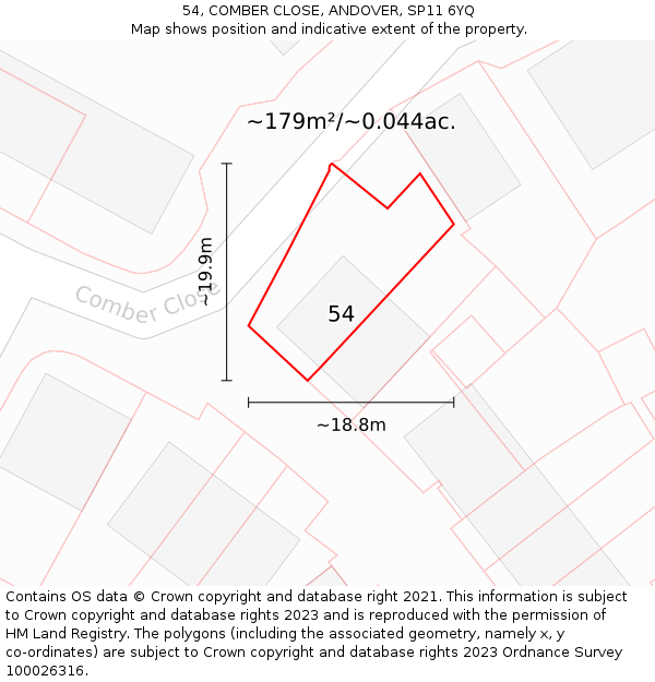 54, COMBER CLOSE, ANDOVER, SP11 6YQ: Plot and title map