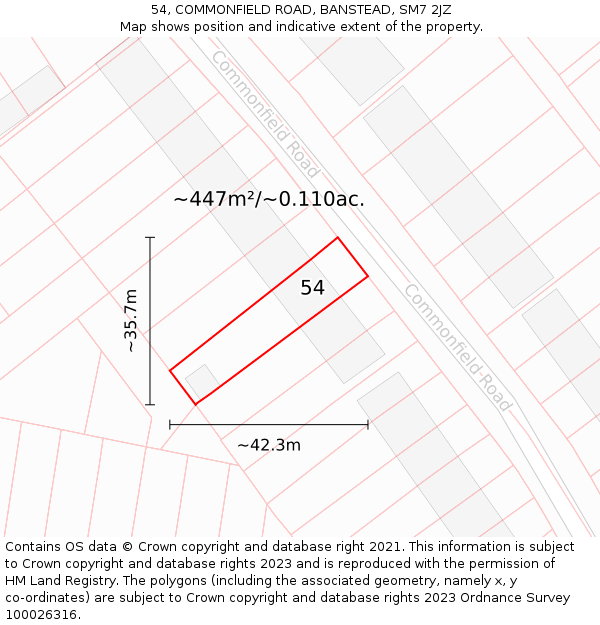 54, COMMONFIELD ROAD, BANSTEAD, SM7 2JZ: Plot and title map