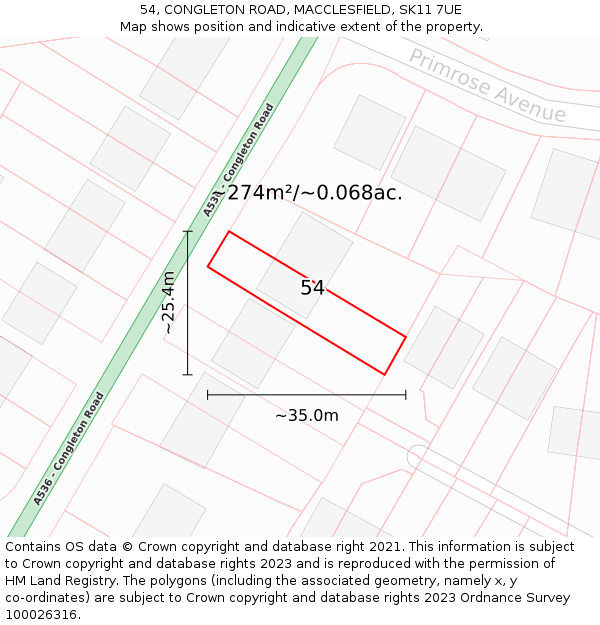 54, CONGLETON ROAD, MACCLESFIELD, SK11 7UE: Plot and title map