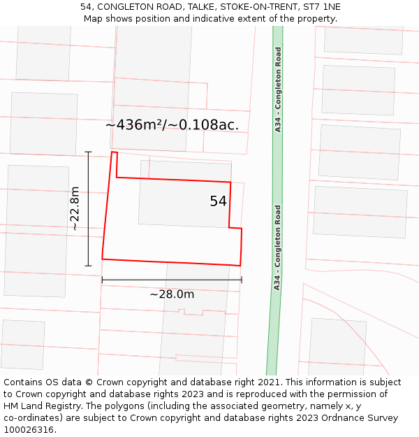 54, CONGLETON ROAD, TALKE, STOKE-ON-TRENT, ST7 1NE: Plot and title map