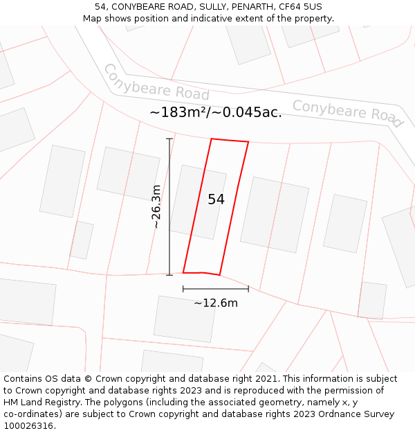 54, CONYBEARE ROAD, SULLY, PENARTH, CF64 5US: Plot and title map