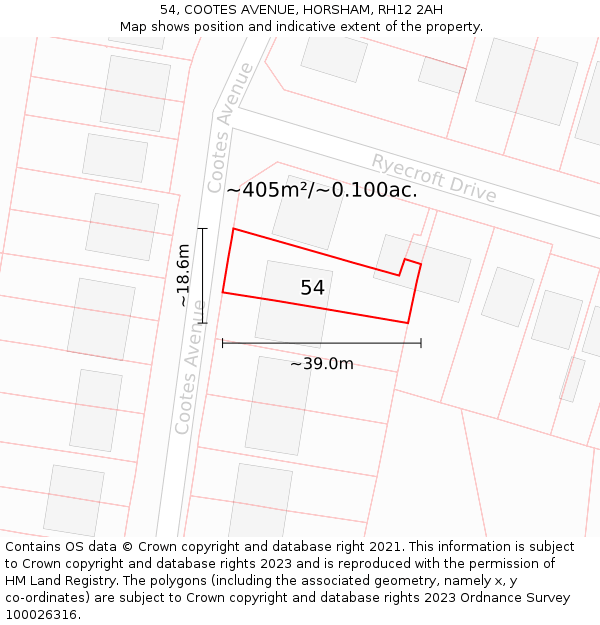 54, COOTES AVENUE, HORSHAM, RH12 2AH: Plot and title map