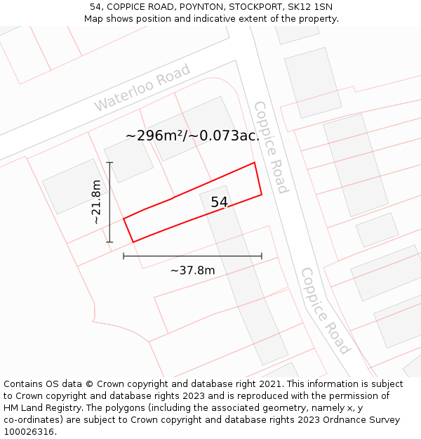 54, COPPICE ROAD, POYNTON, STOCKPORT, SK12 1SN: Plot and title map