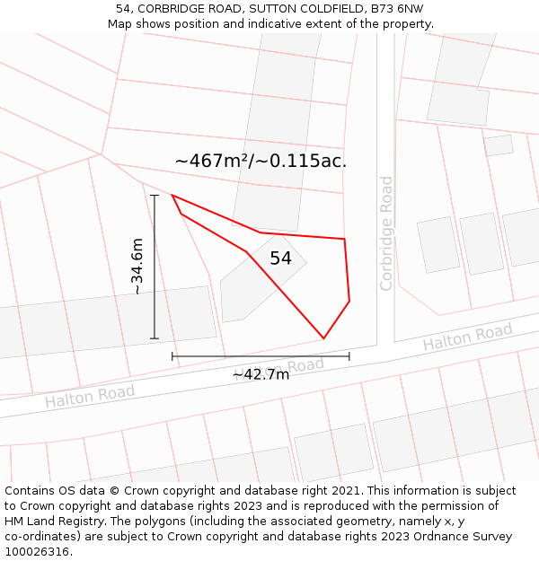 54, CORBRIDGE ROAD, SUTTON COLDFIELD, B73 6NW: Plot and title map