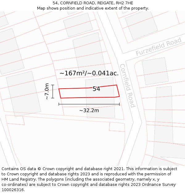 54, CORNFIELD ROAD, REIGATE, RH2 7HE: Plot and title map