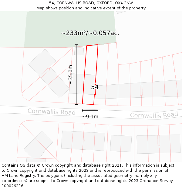 54, CORNWALLIS ROAD, OXFORD, OX4 3NW: Plot and title map