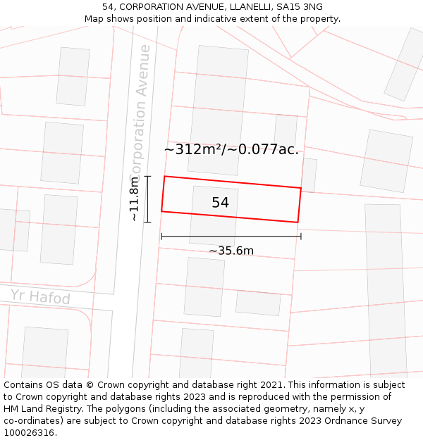 54, CORPORATION AVENUE, LLANELLI, SA15 3NG: Plot and title map