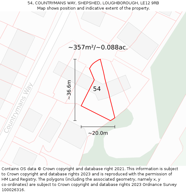 54, COUNTRYMANS WAY, SHEPSHED, LOUGHBOROUGH, LE12 9RB: Plot and title map