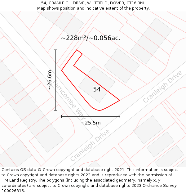 54, CRANLEIGH DRIVE, WHITFIELD, DOVER, CT16 3NL: Plot and title map