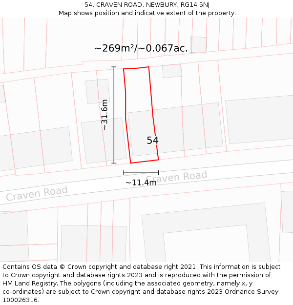 54, CRAVEN ROAD, NEWBURY, RG14 5NJ: Plot and title map